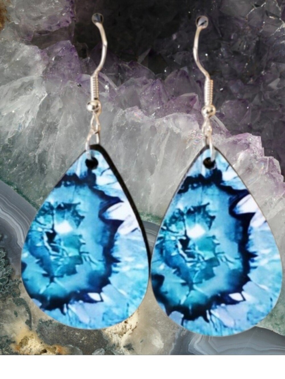 Agate Geode Slice look Teardrop Earrings